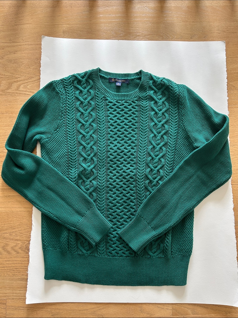 Brooks Brothers Emerald Green Men's Cable Knit Crewneck Sweater